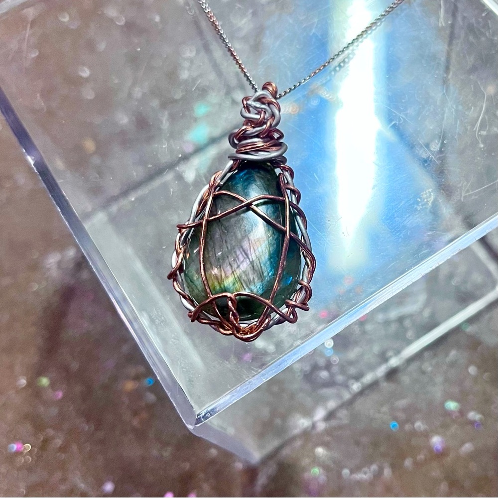 Mesmerizing Mixed Metal Rainbow Labradorite Necklace